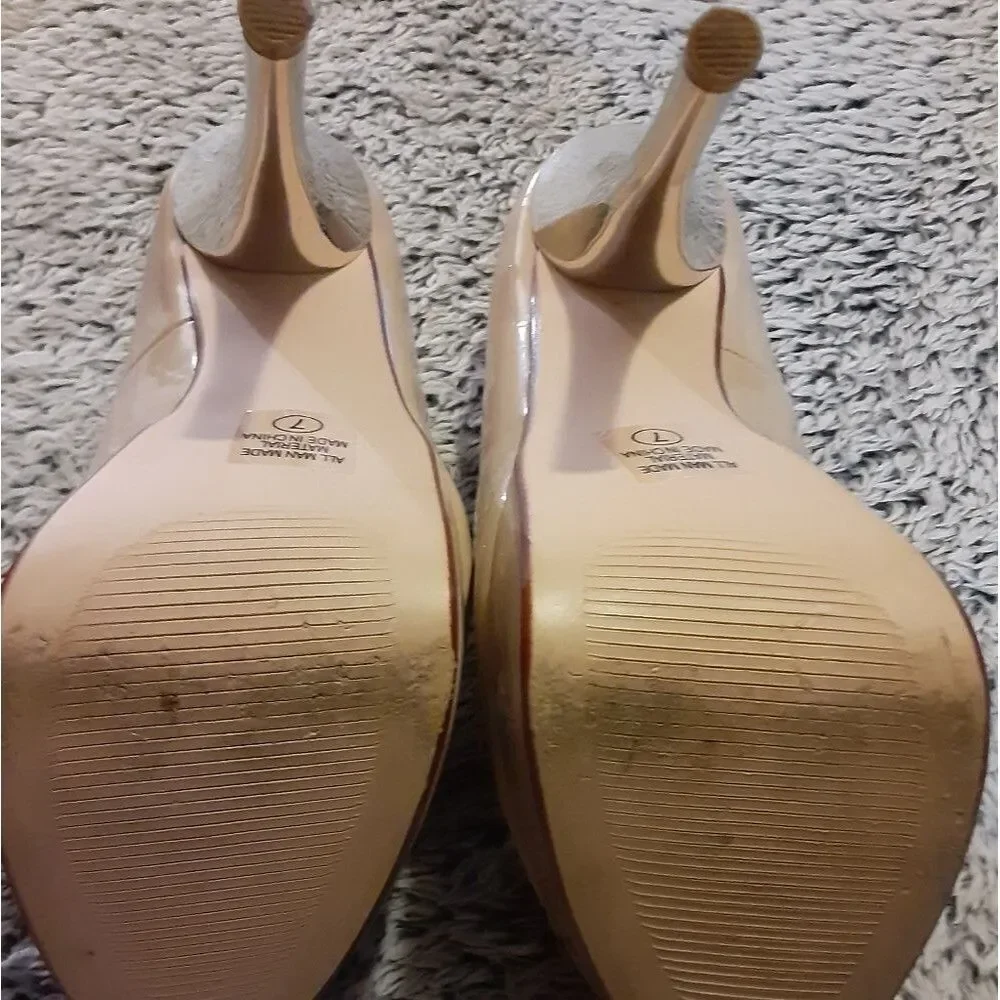 Nude Platforms Mirror Stiletto Heels Sz 7